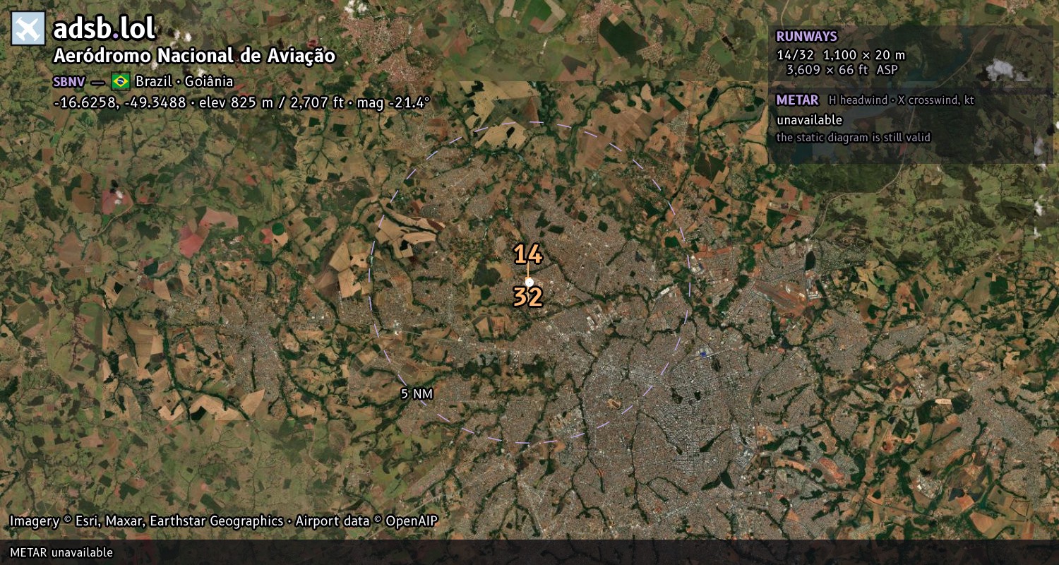 Satellite map with the runway layout of Aeródromo Nacional de Aviação (SBNV)
