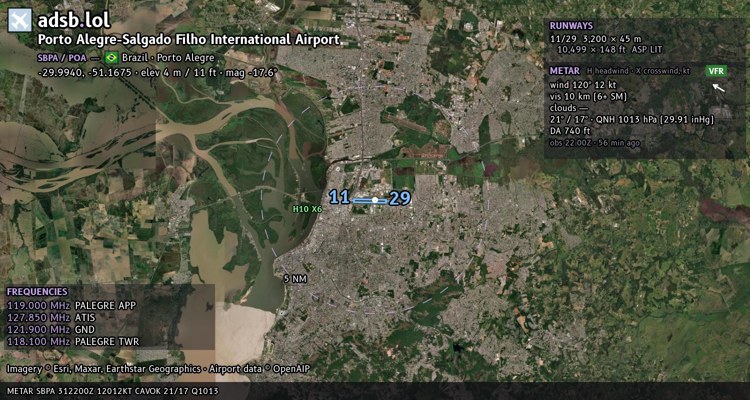 Satellite map with the runway layout of Porto Alegre-Salgado Filho International Airport (SBPA)