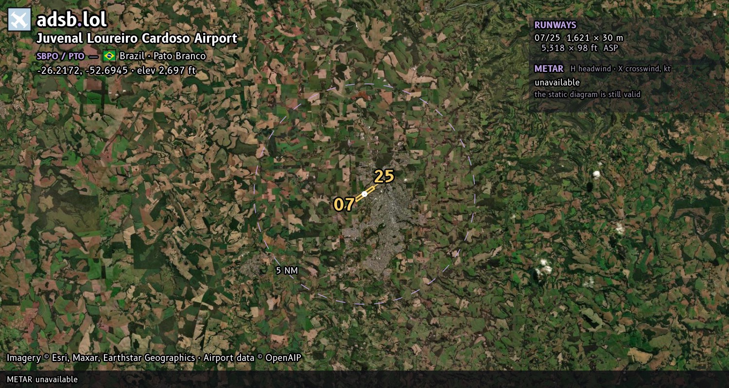 Satellite map with the runway layout of Juvenal Loureiro Cardoso Airport (SBPO)