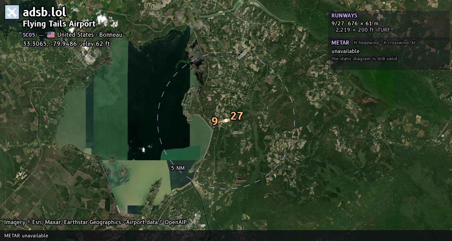 Satellite map with the runway layout of Flying Tails Airport (SC05)
