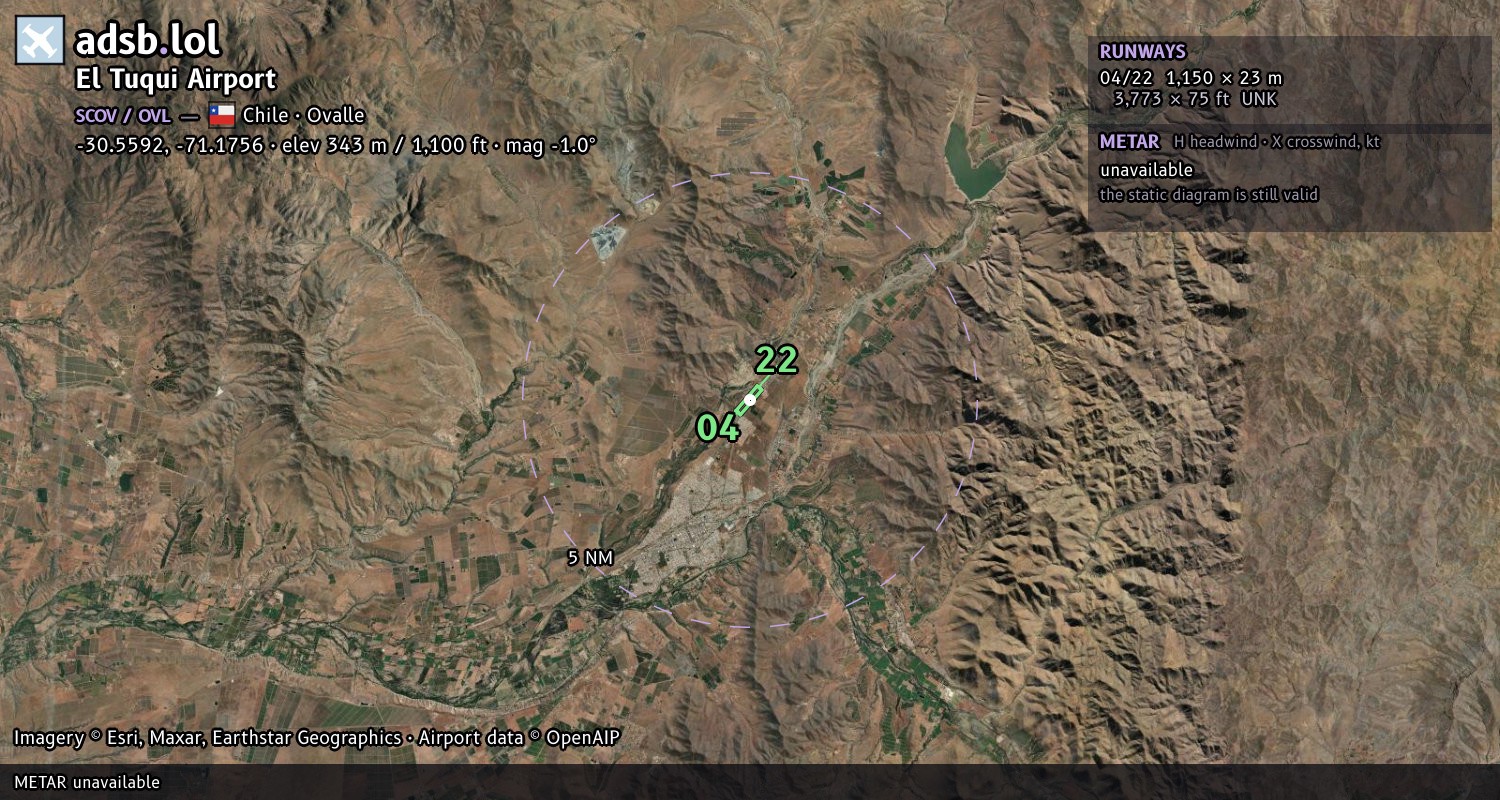 Satellite map with the runway layout of El Tuqui Airport (SCOV)