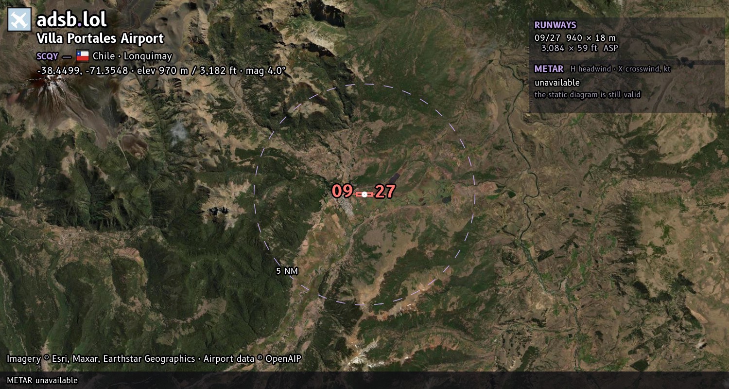 Satellite map with the runway layout of Villa Portales Airport (SCQY)