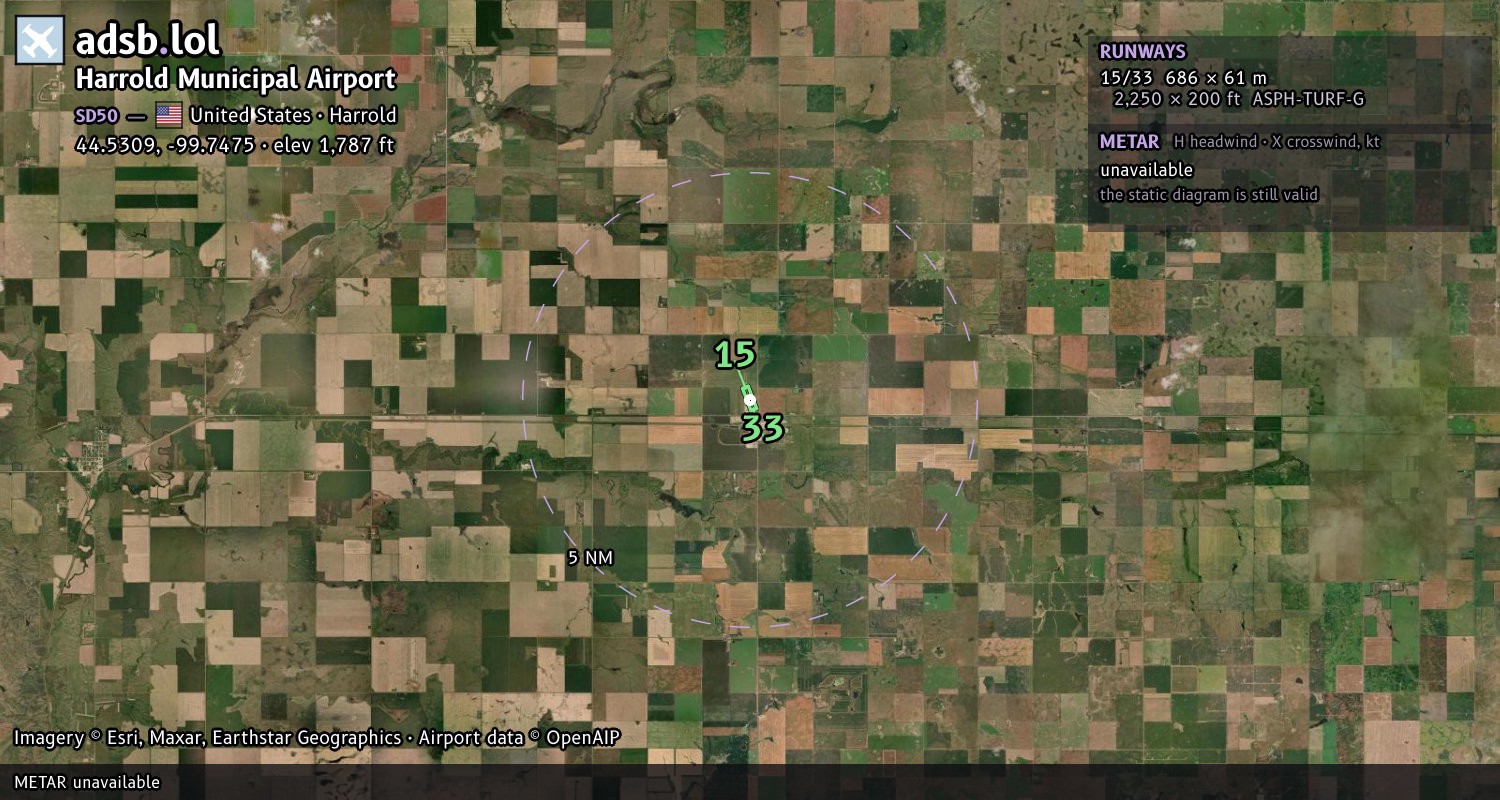 Satellite map with the runway layout of Harrold Municipal Airport (SD50)