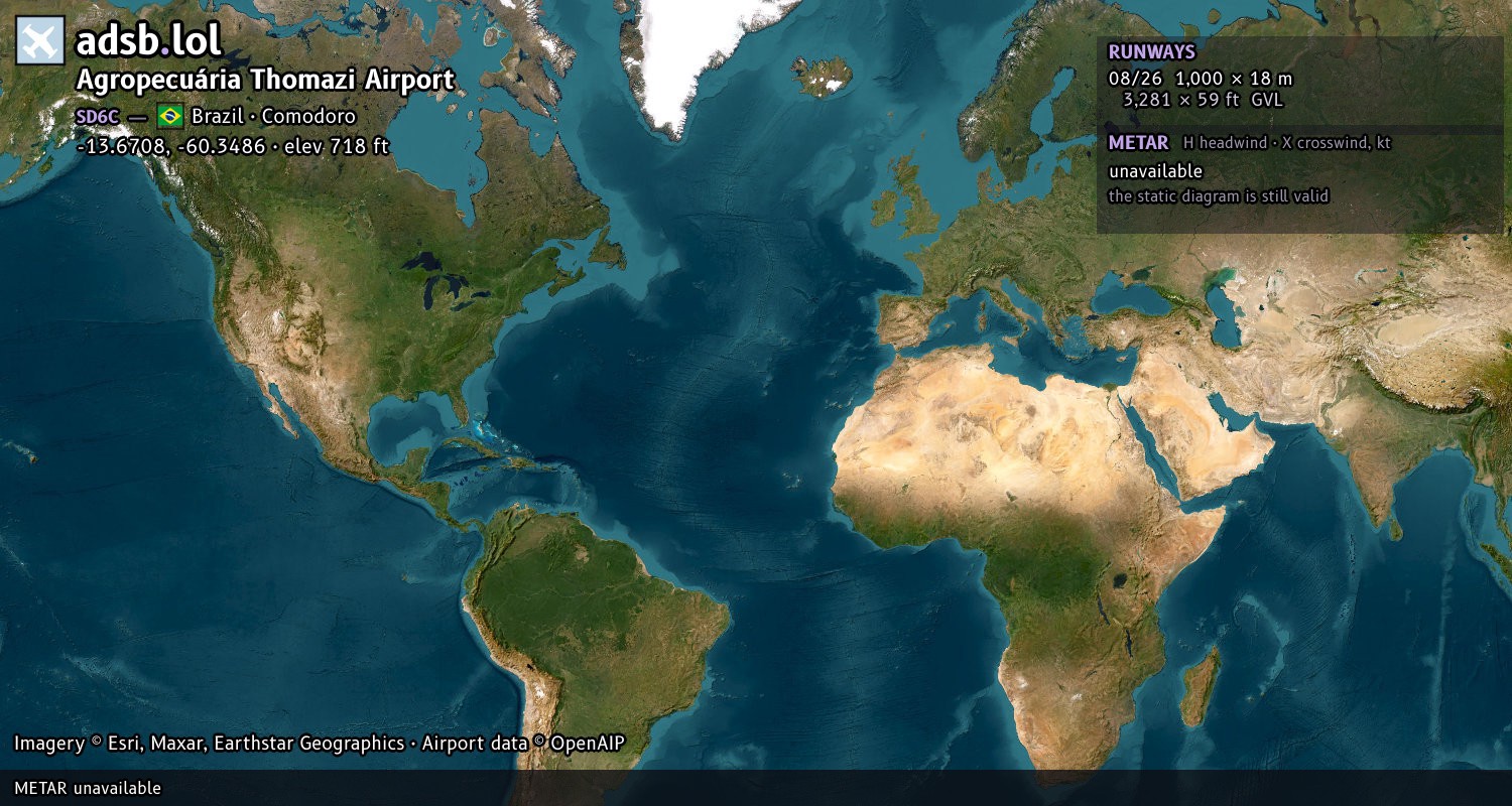 Satellite map with the runway layout of Agropecuária Thomazi Airport (SD6C)
