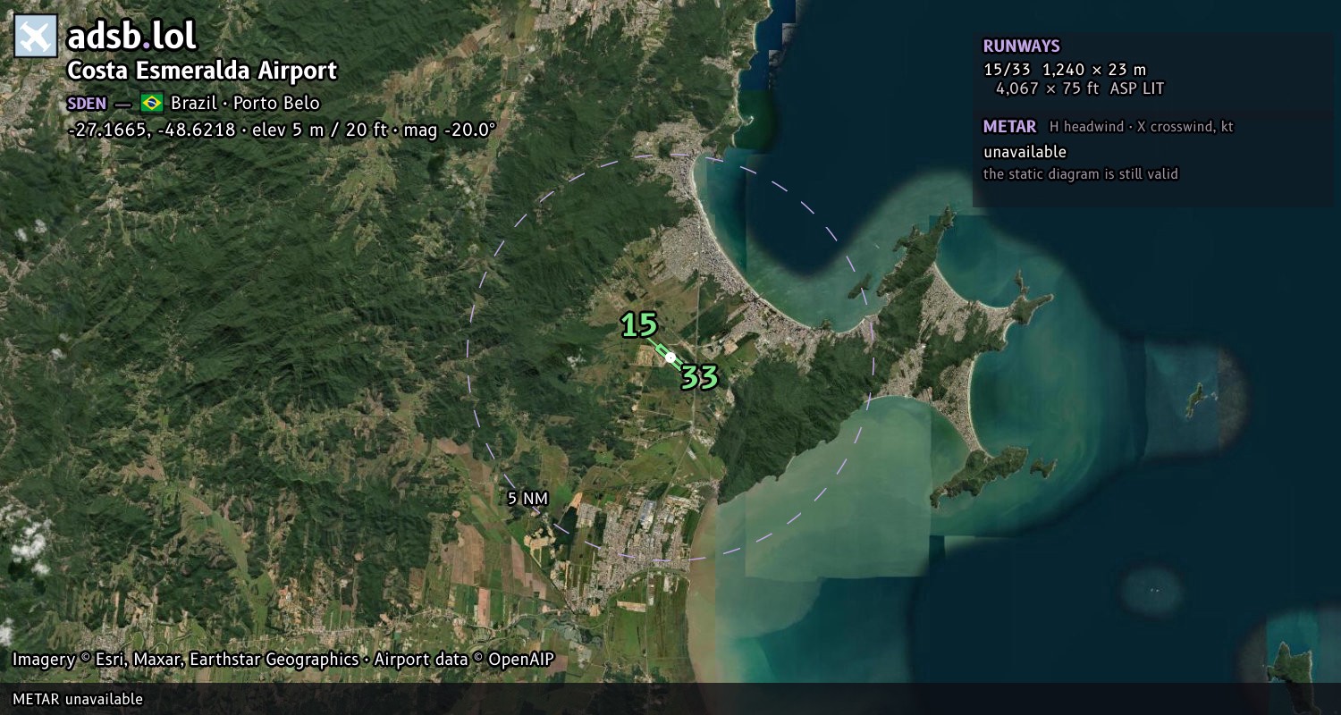 Satellite map with the runway layout of Costa Esmeralda Airport (SDEN)