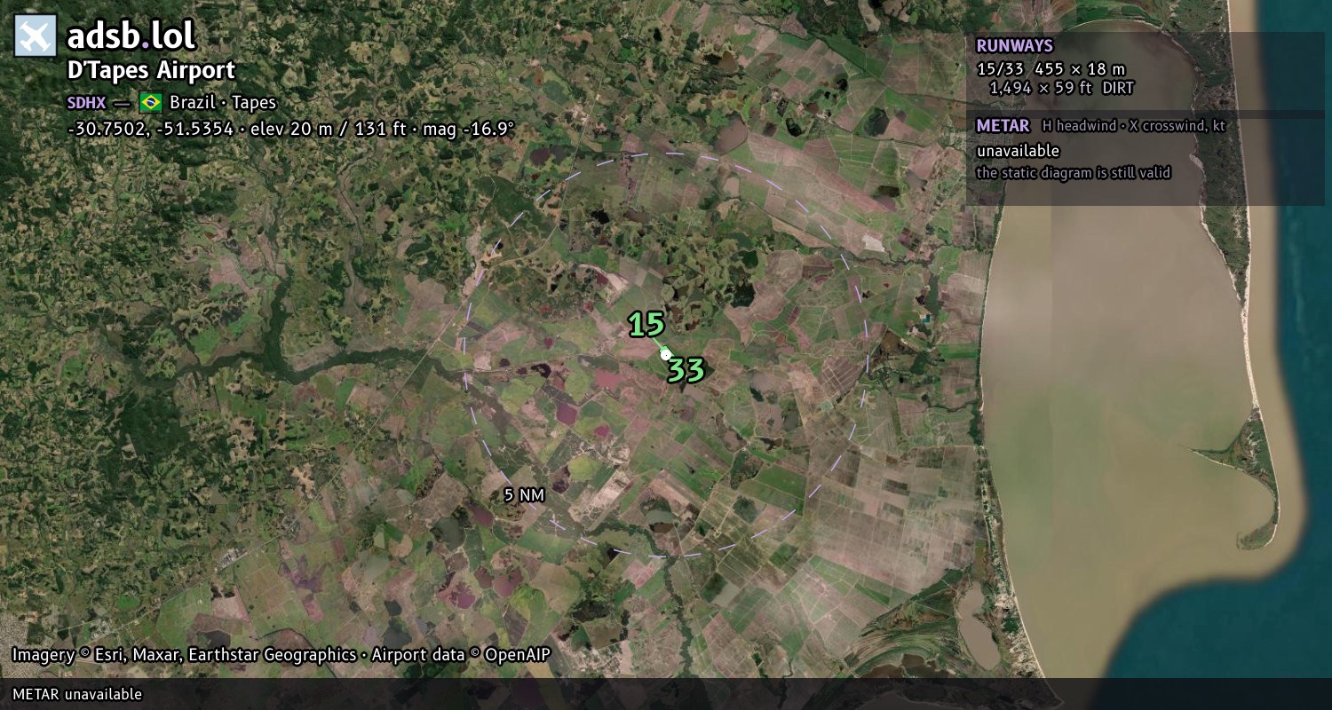 Satellite map with the runway layout of D'Tapes Airport (SDHX)