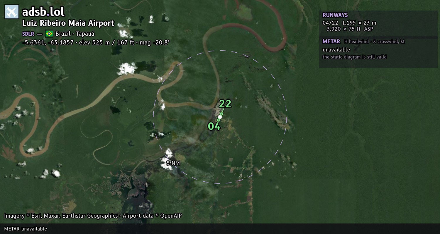 Satellite map with the runway layout of Luiz Ribeiro Maia Airport (SDLR)