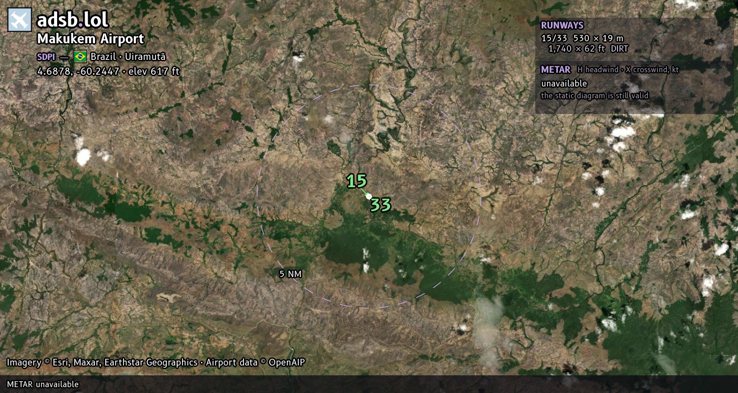 Satellite map with the runway layout of Makukem Airport (SDPI)