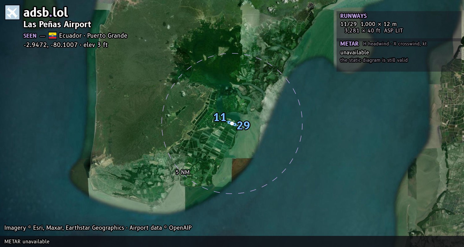 Satellite map with the runway layout of Las Peñas Airport (SEEN)