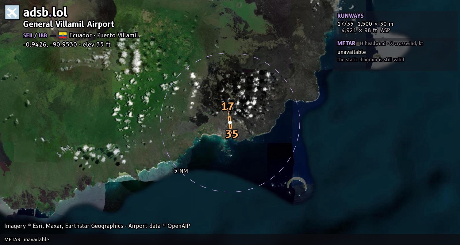 Satellite map with the runway layout of General Villamil Airport (SEII)