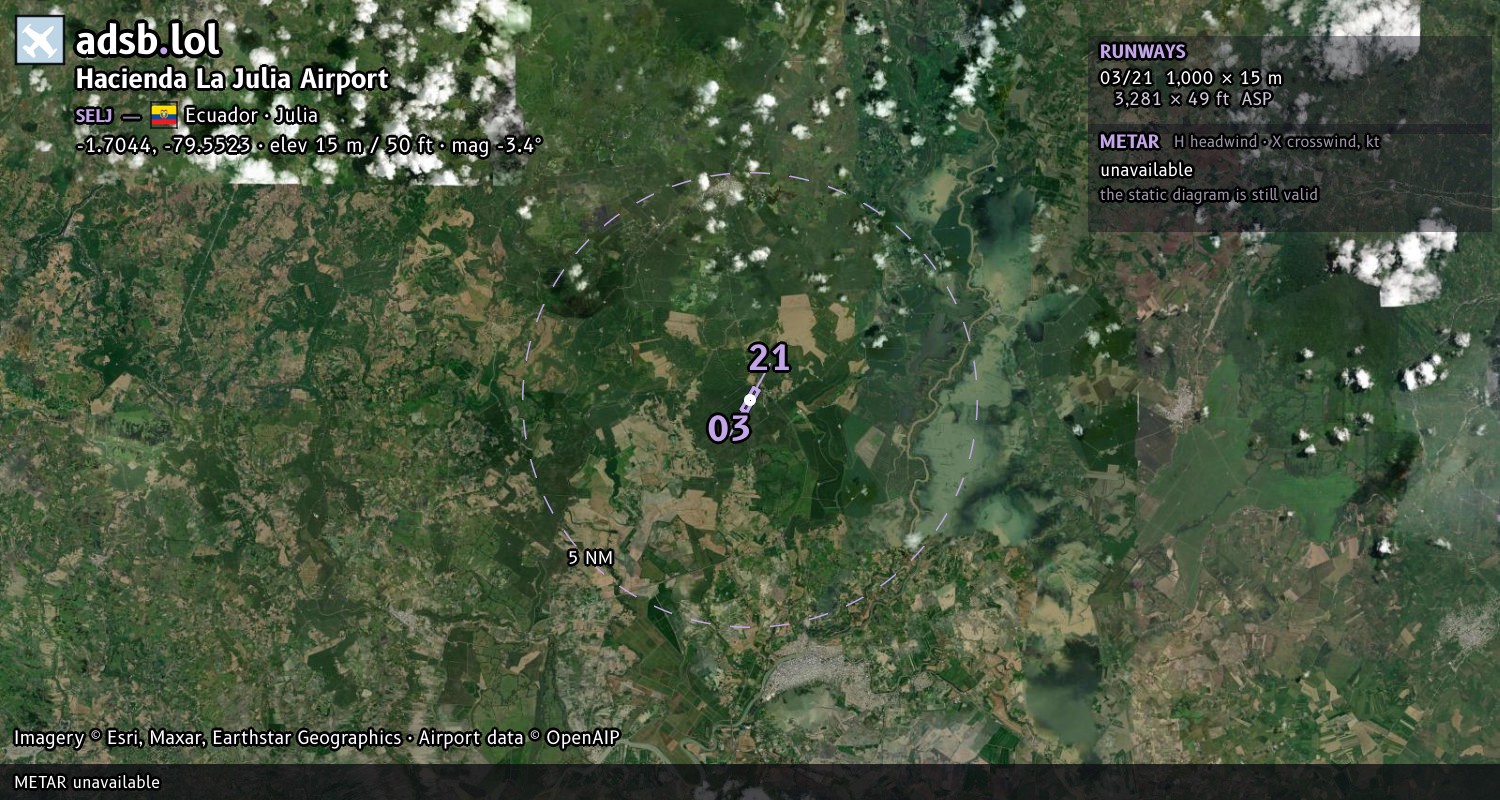 Satellite map with the runway layout of Hacienda La Julia Airport (SELJ)