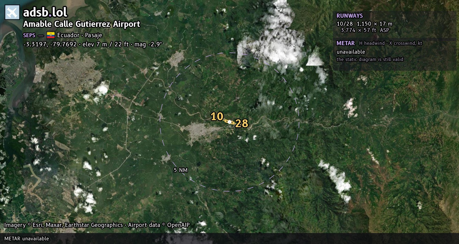 Satellite map with the runway layout of Amable Calle Gutierrez Airport (SEPS)