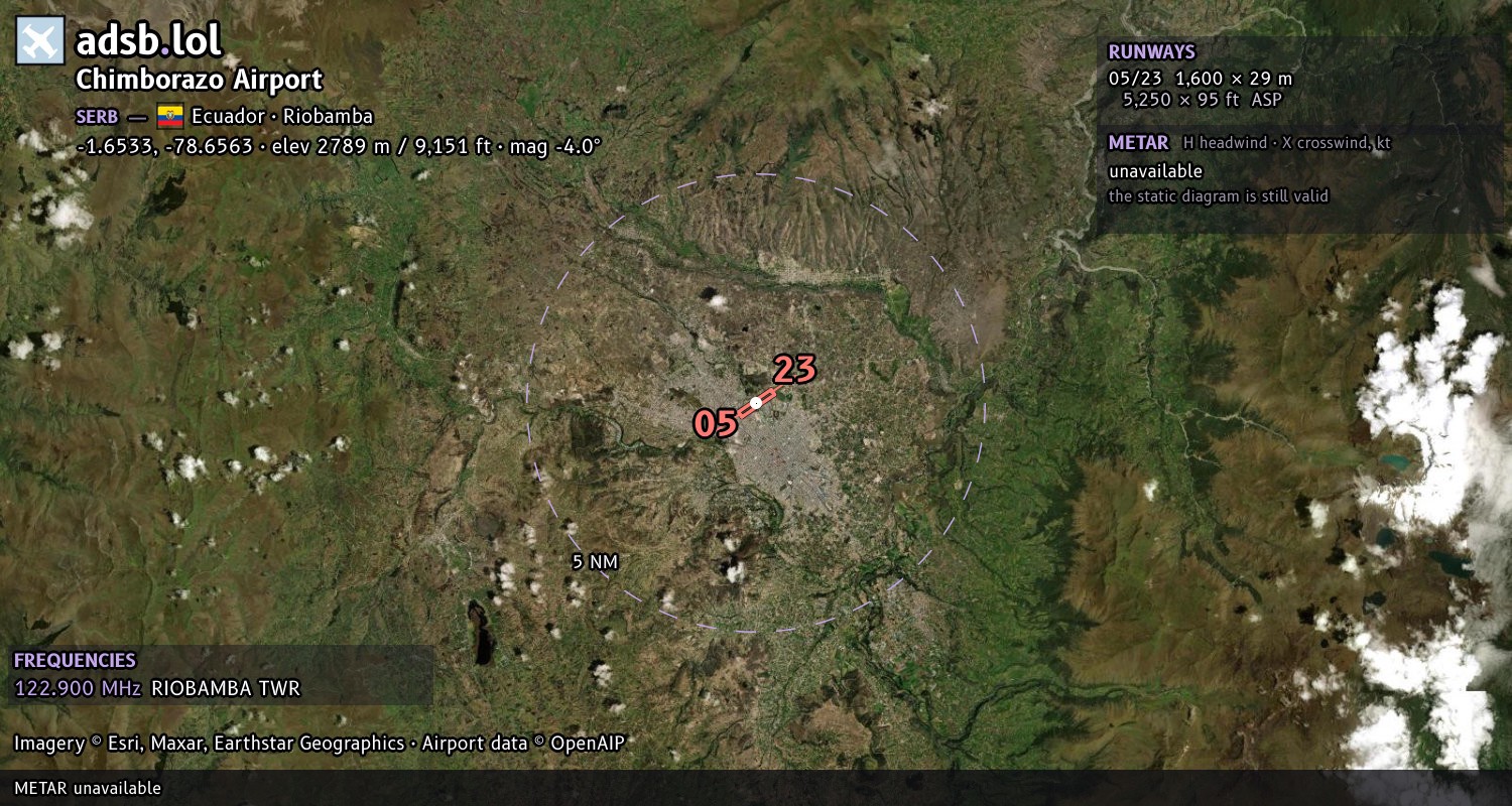 Satellite map with the runway layout of Chimborazo Airport (SERB)