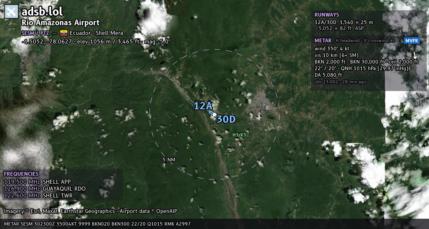 Satellite map with the runway layout of Rio Amazonas Airport (SESM)