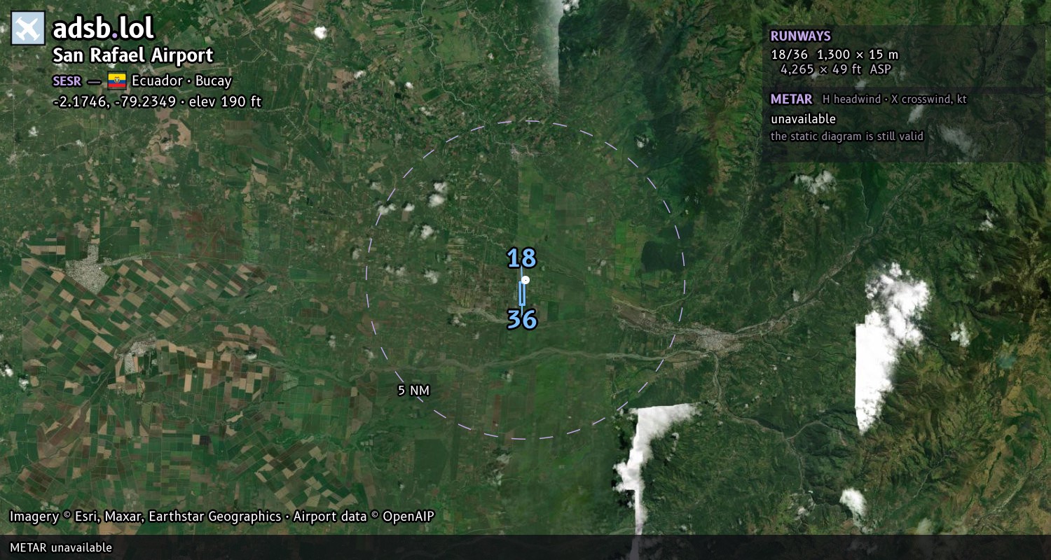 Satellite map with the runway layout of San Rafael Airport (SESR)