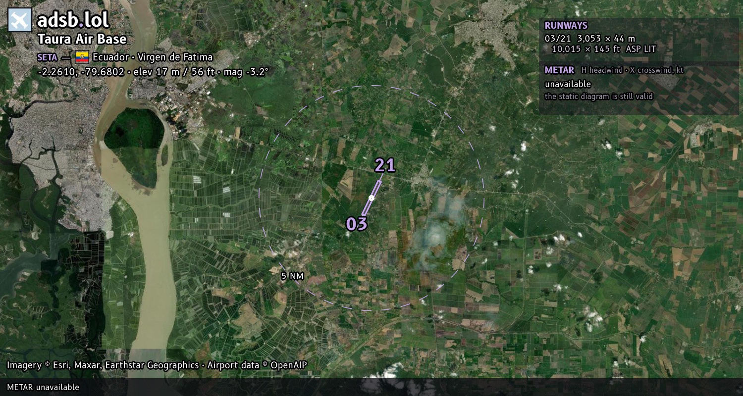 Satellite map with the runway layout of Taura Air Base (SETA)