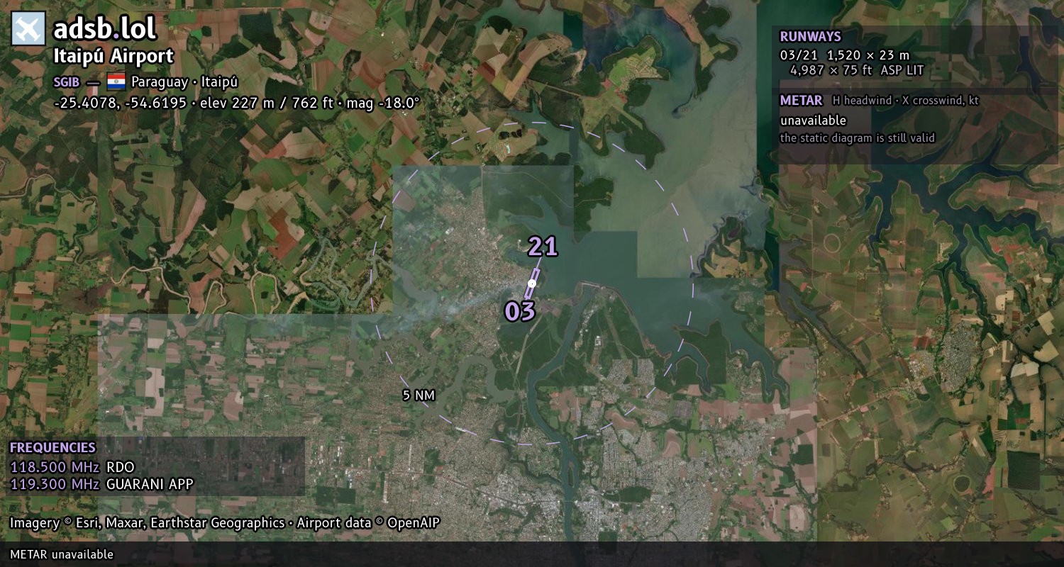 Satellite map with the runway layout of Itaipú Airport (SGIB)