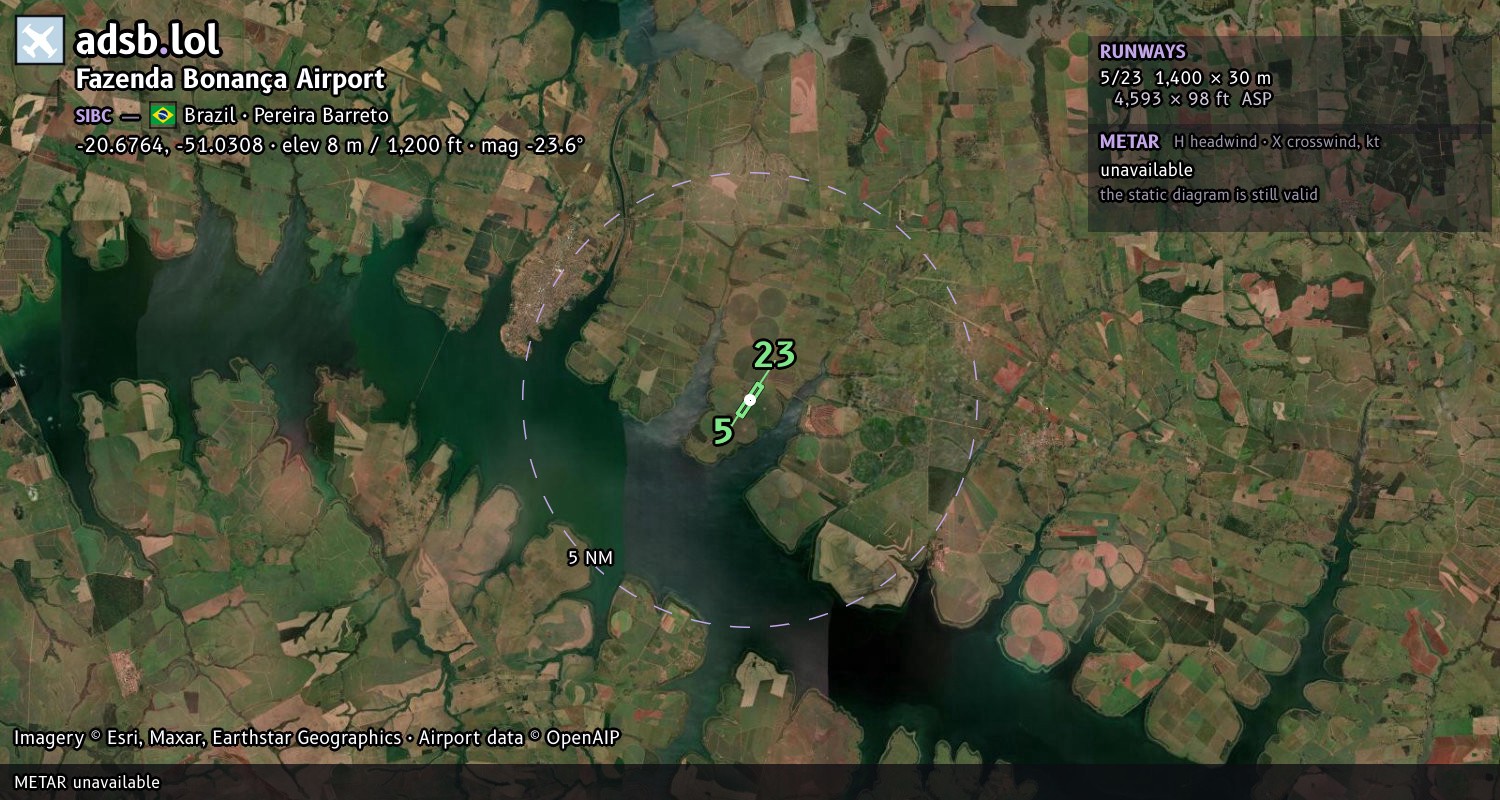 Satellite map with the runway layout of Fazenda Bonança Airport (SIBC)