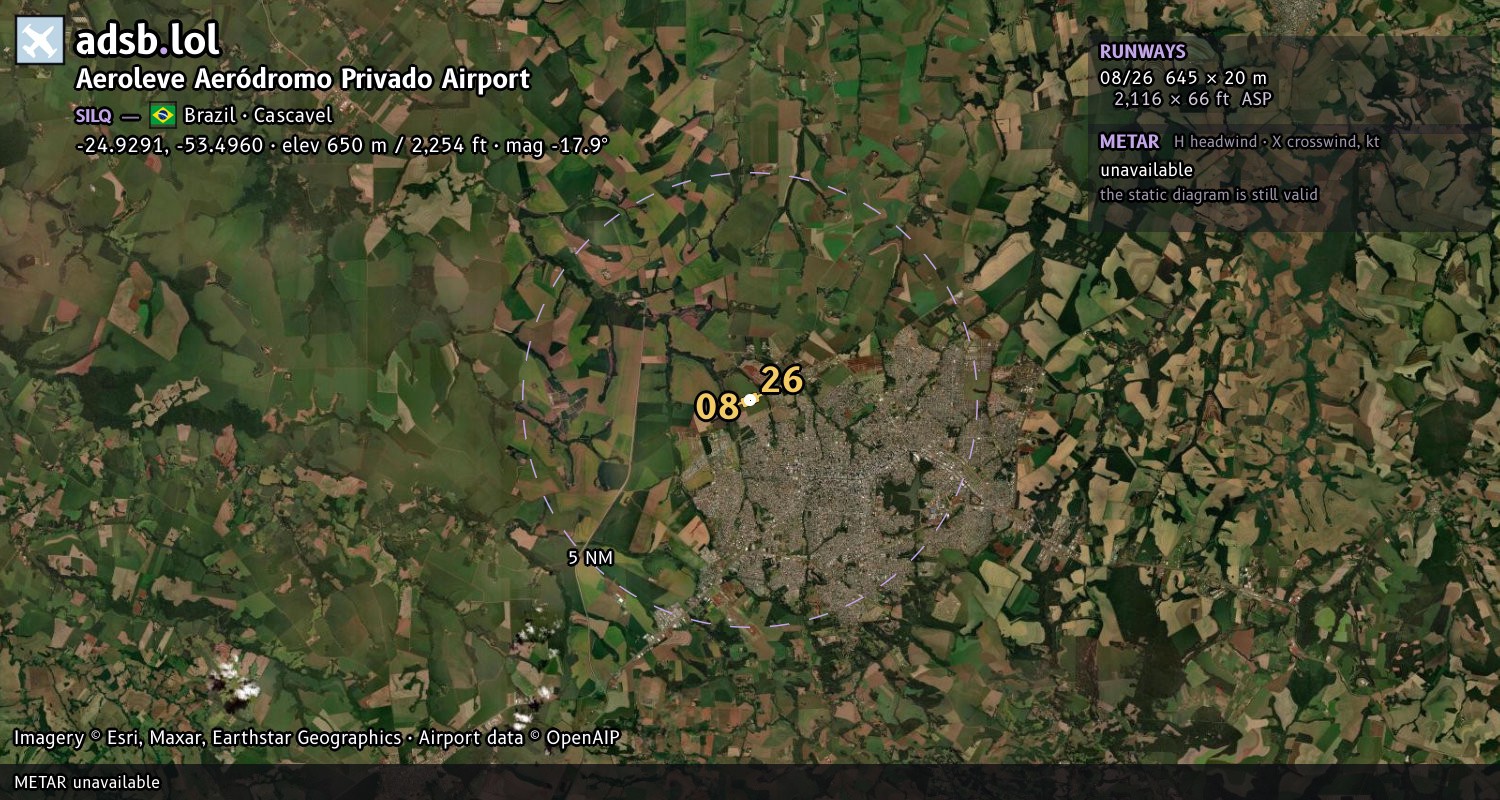 Satellite map with the runway layout of Aeroleve Aeródromo Privado Airport (SILQ)