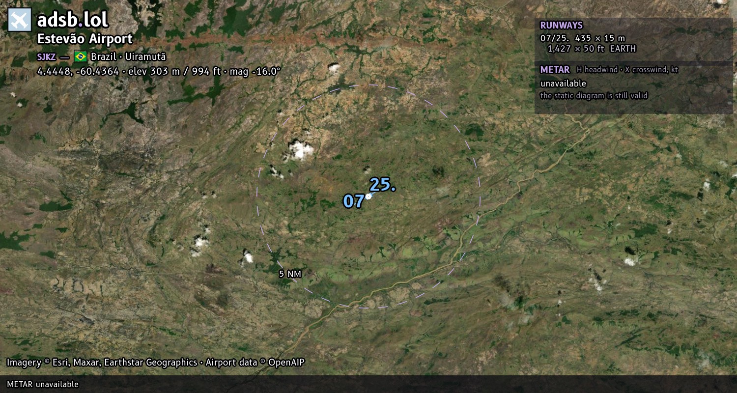 Satellite map with the runway layout of Estevão Airport (SJKZ)
