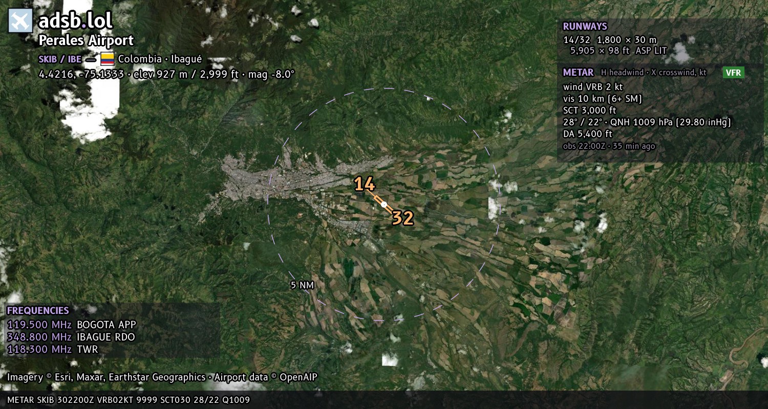 Satellite map with the runway layout of Perales Airport (SKIB)