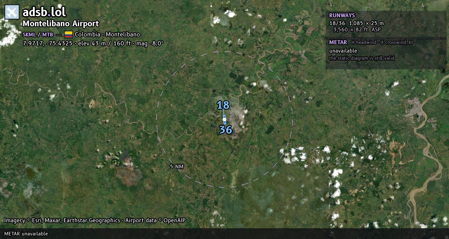Satellite map with the runway layout of Montelibano Airport (SKML)