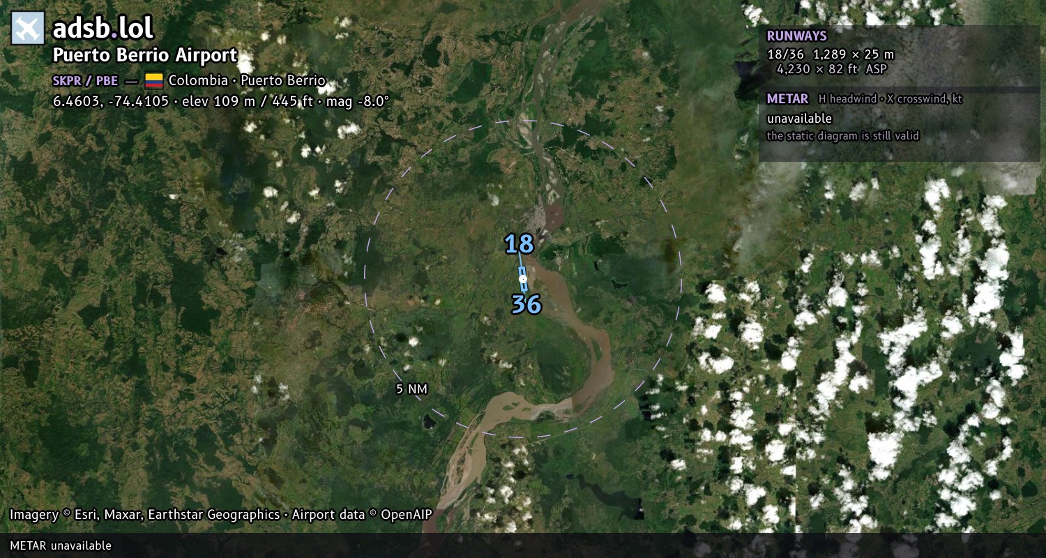 Satellite map with the runway layout of Puerto Berrio Airport (SKPR)