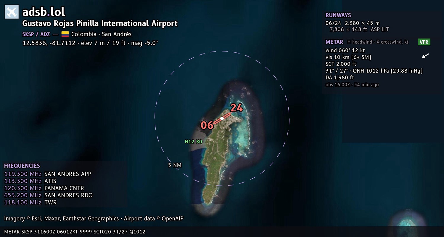 Satellite map with the runway layout of Gustavo Rojas Pinilla International Airport (SKSP)