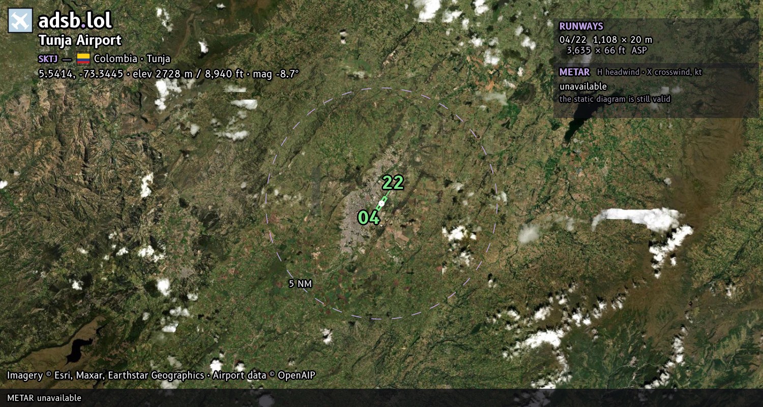 Satellite map with the runway layout of Tunja Airport (SKTJ)