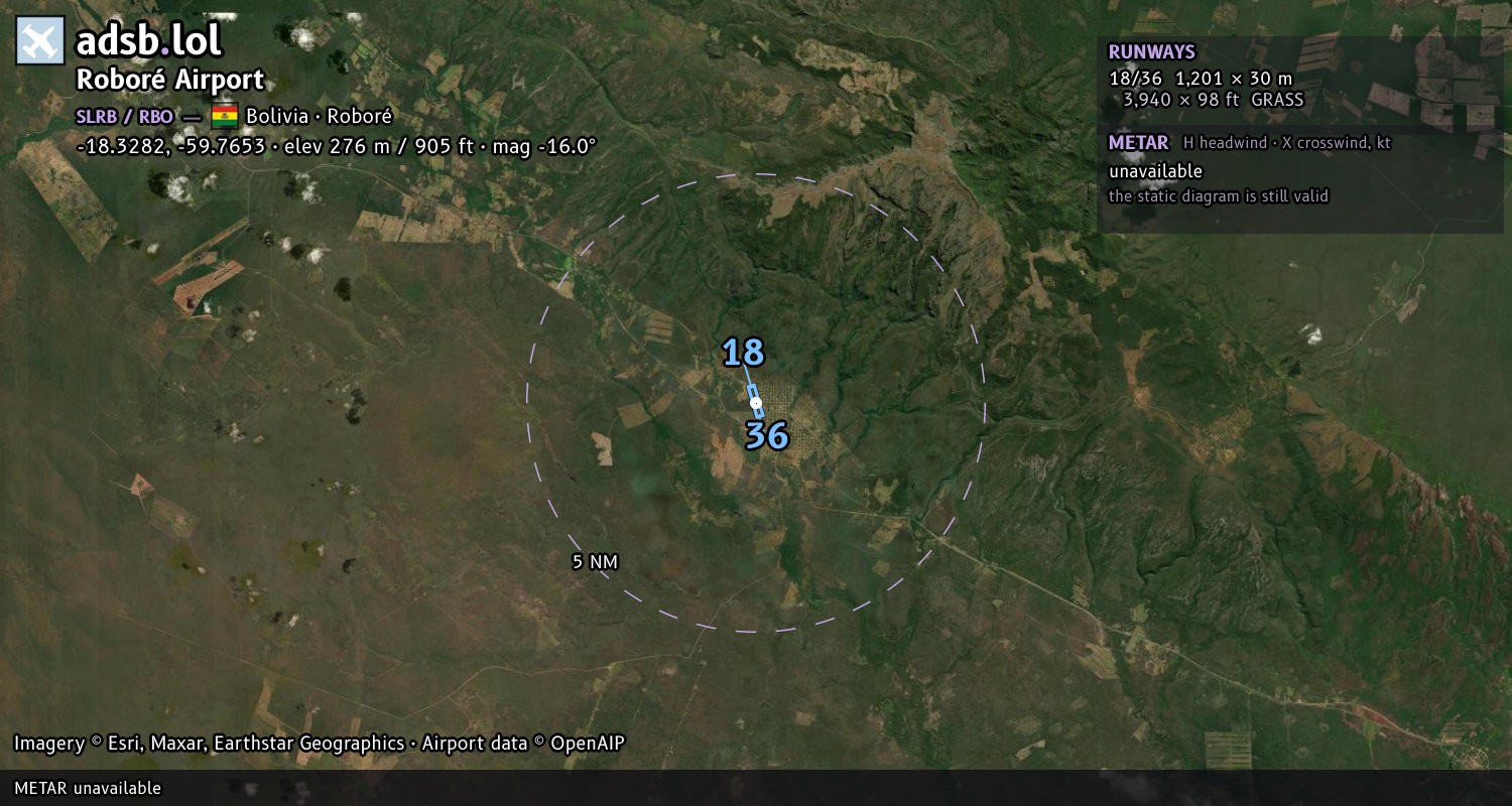 Satellite map with the runway layout of Roboré Airport (SLRB)