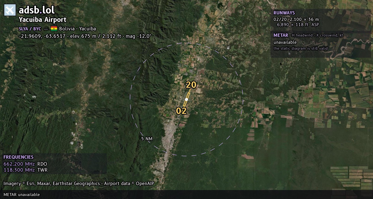 Satellite map with the runway layout of Yacuiba Airport (SLYA)