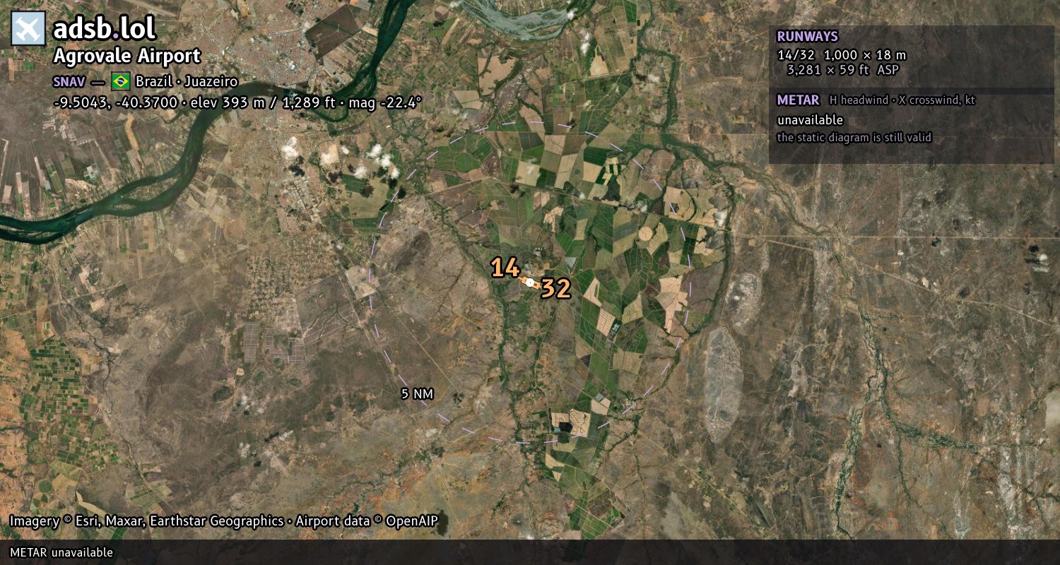 Satellite map with the runway layout of Agrovale Airport (SNAV)