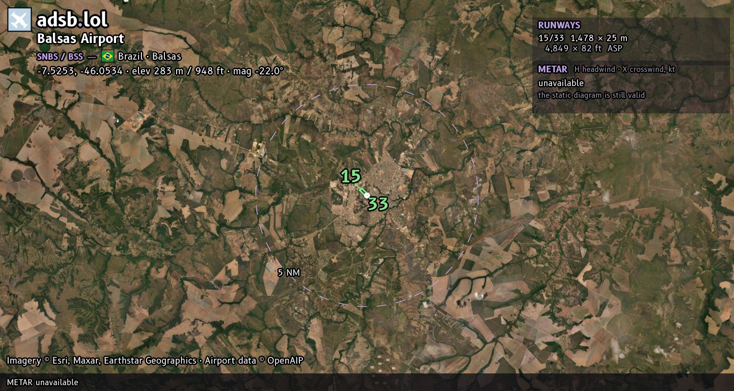 Satellite map with the runway layout of Balsas Airport (SNBS)