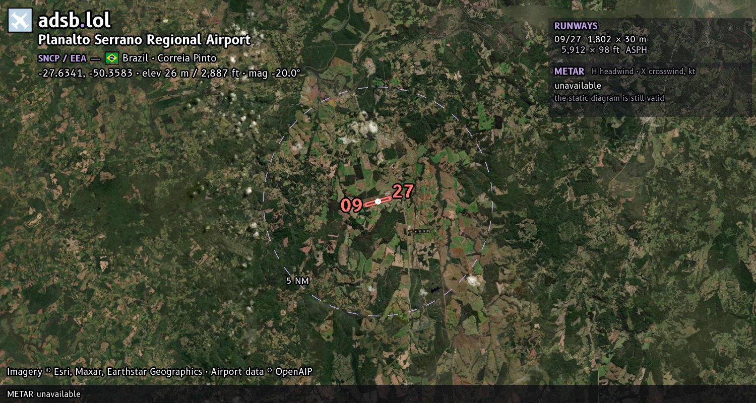 Satellite map with the runway layout of Planalto Serrano Regional Airport (SNCP)