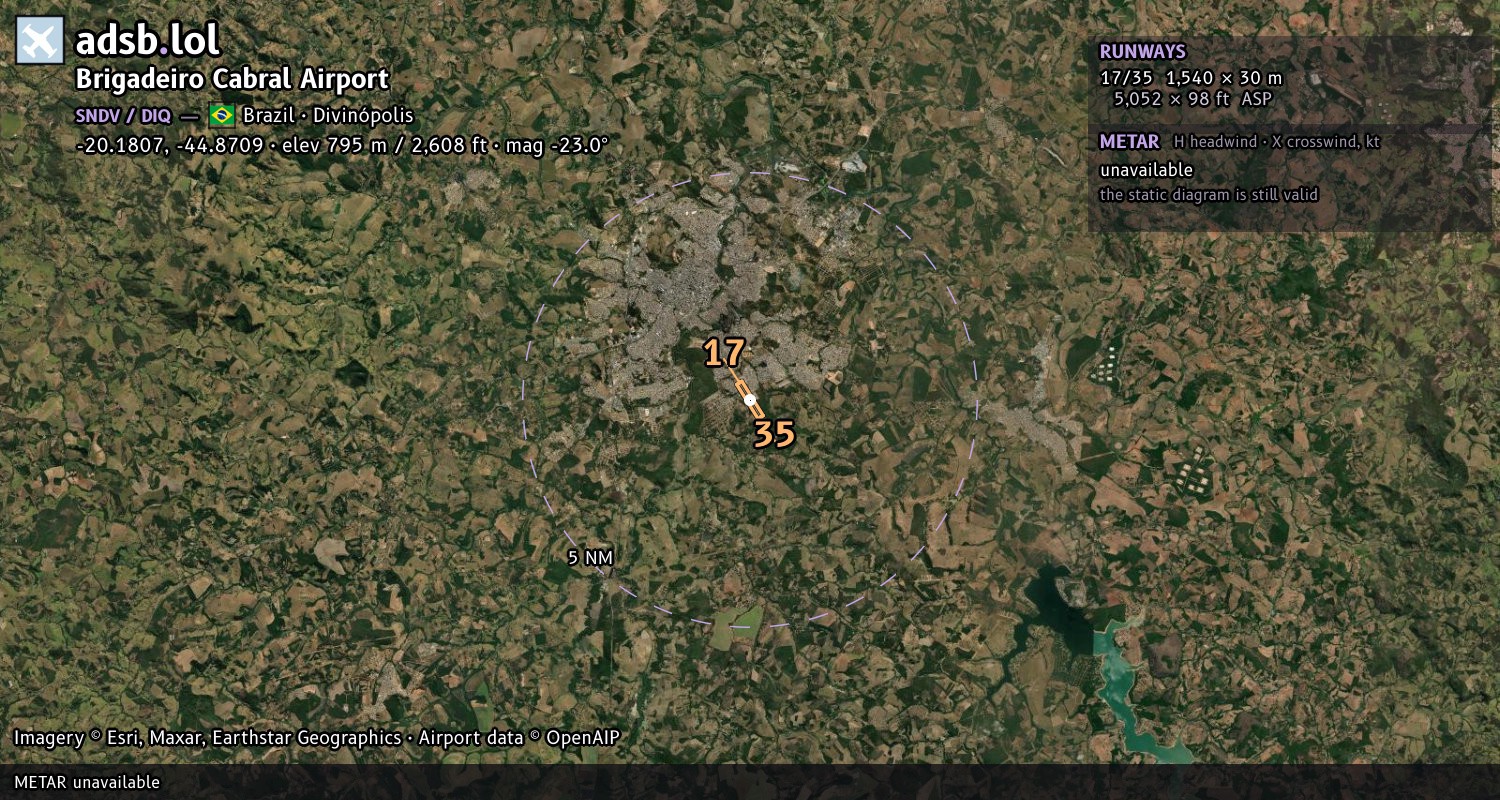 Satellite map with the runway layout of Brigadeiro Cabral Airport (SNDV)