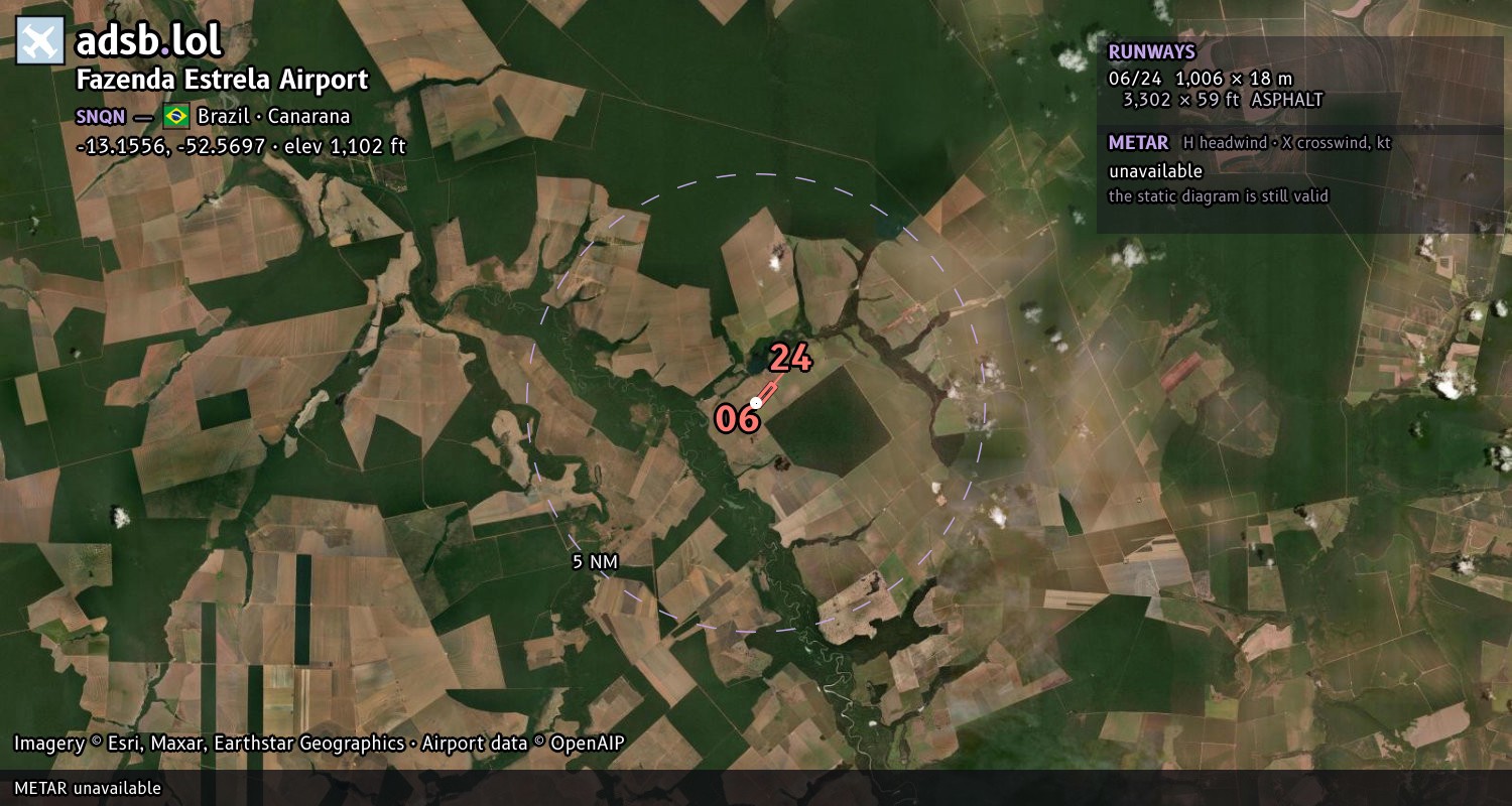 Satellite map with the runway layout of Fazenda Estrela Airport (SNQN)