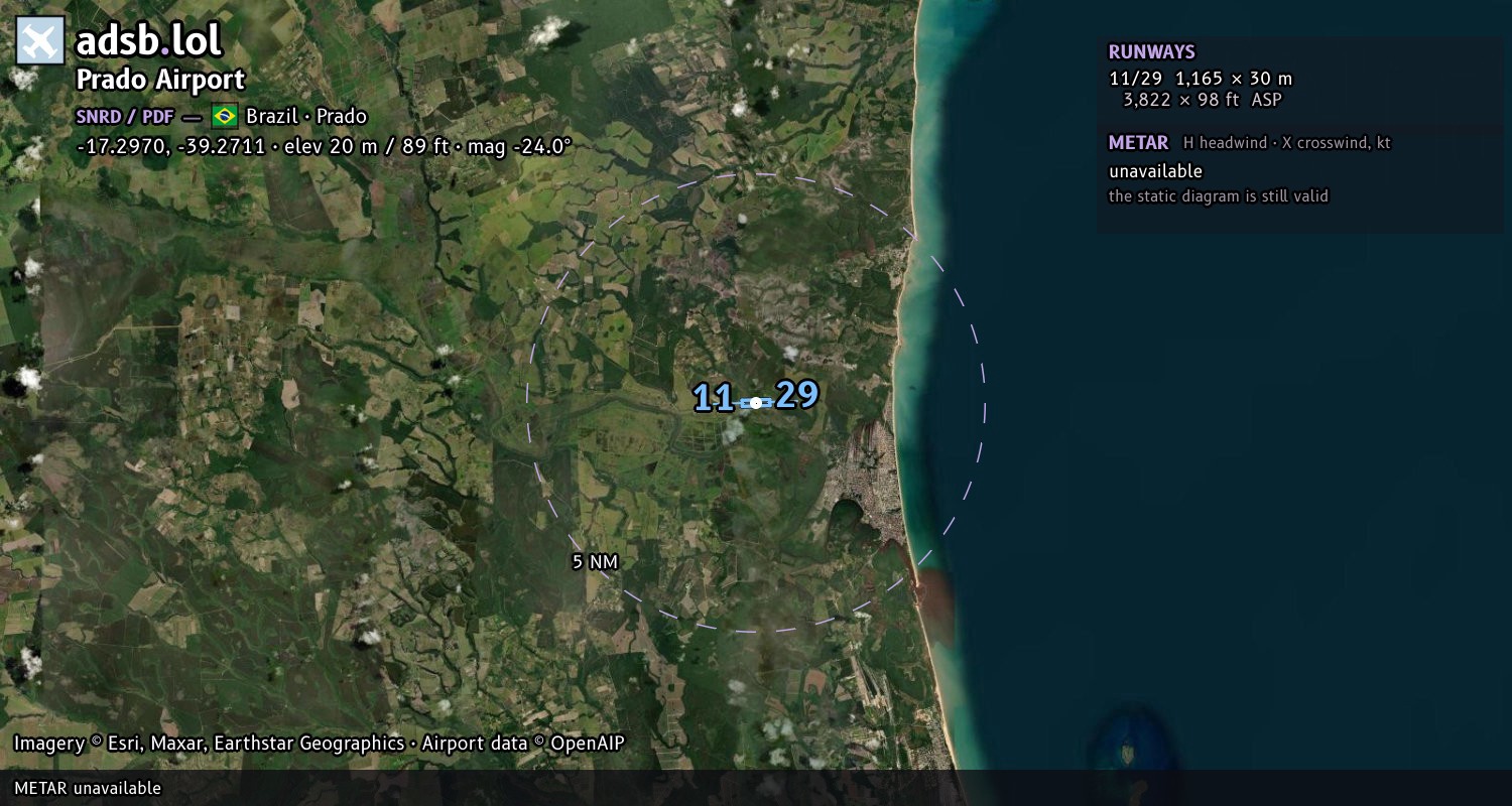 Satellite map with the runway layout of Prado Airport (SNRD)