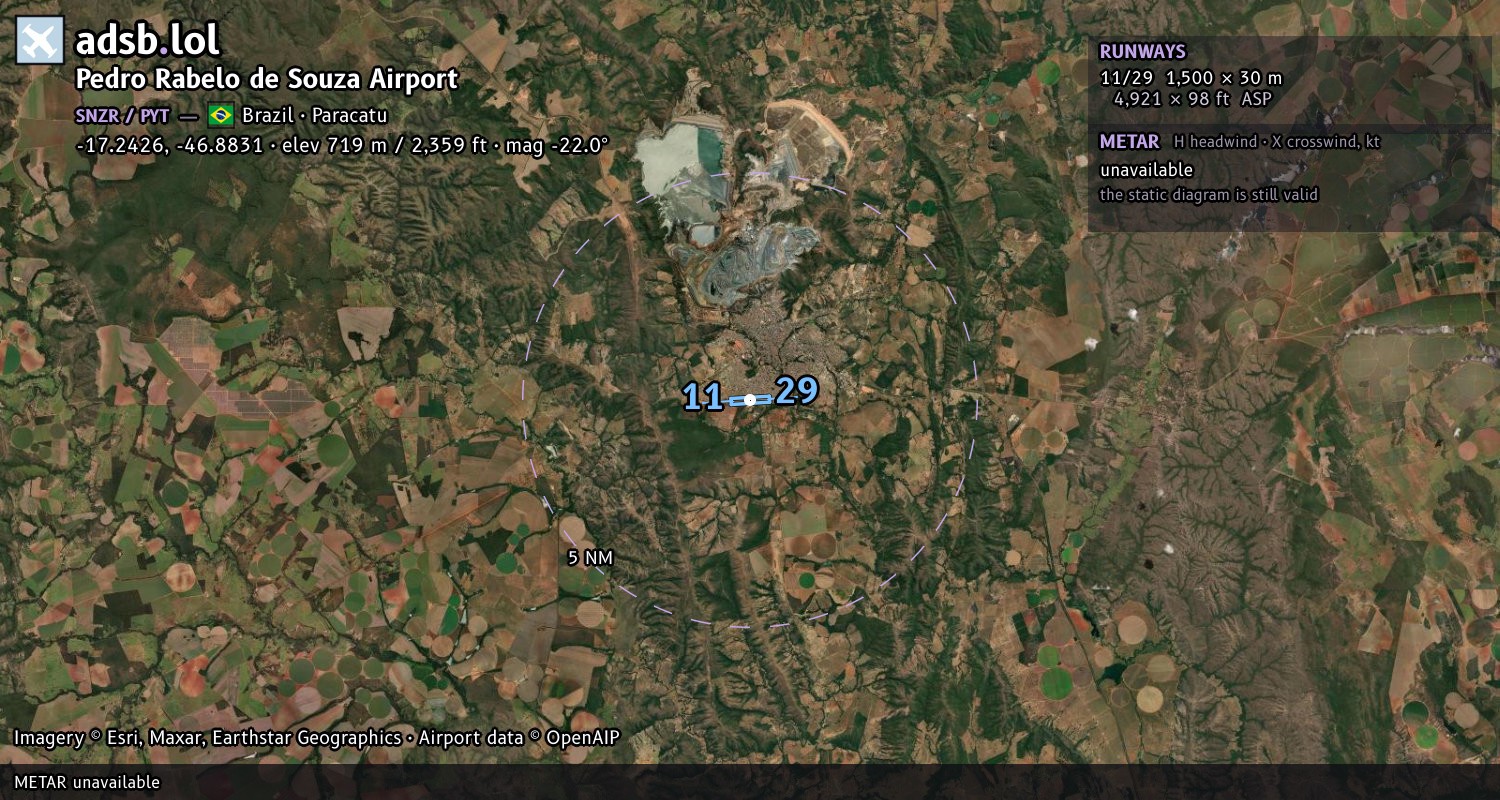 Satellite map with the runway layout of Pedro Rabelo de Souza Airport (SNZR)