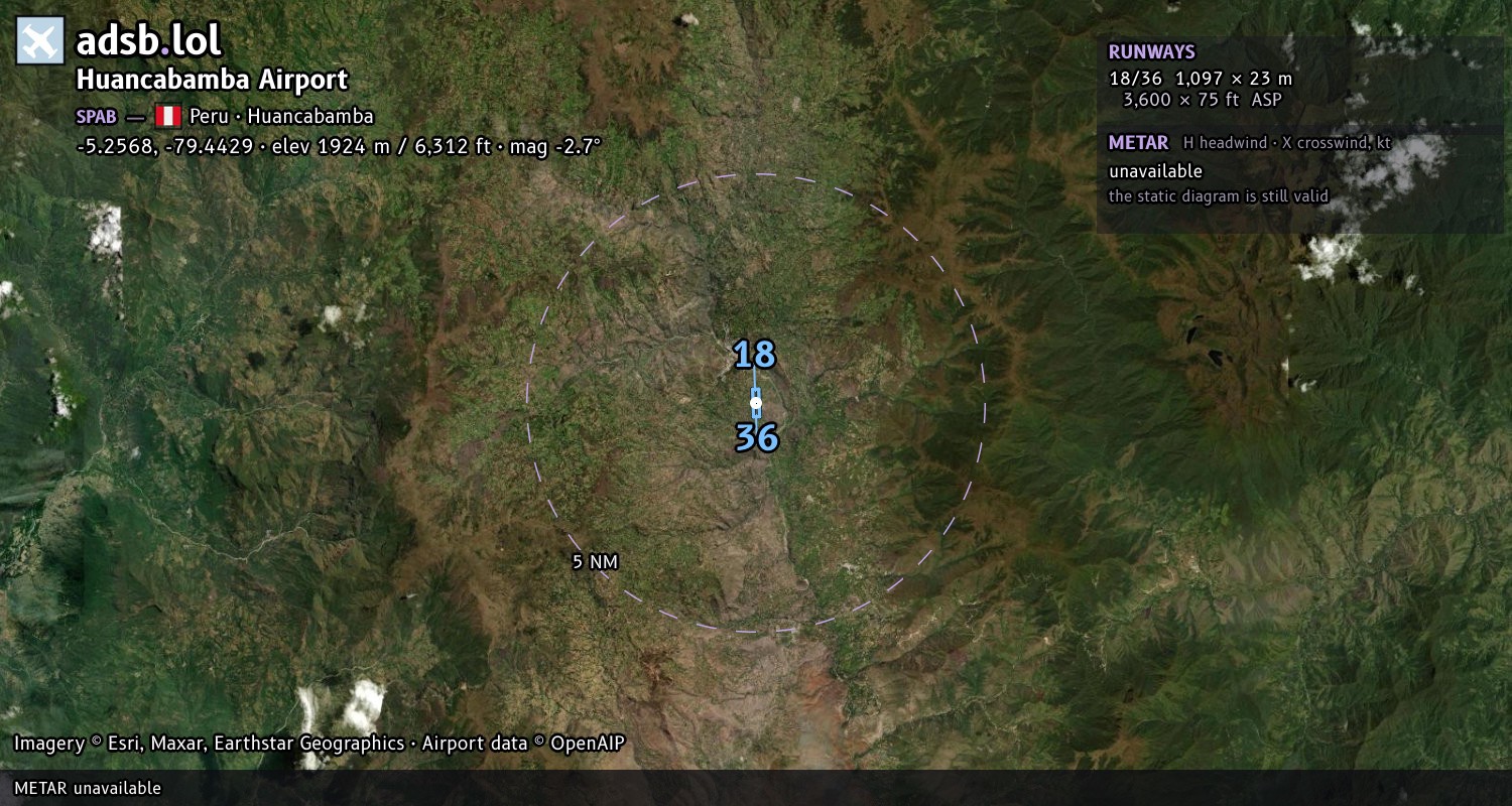 Satellite map with the runway layout of Huancabamba Airport (SPAB)