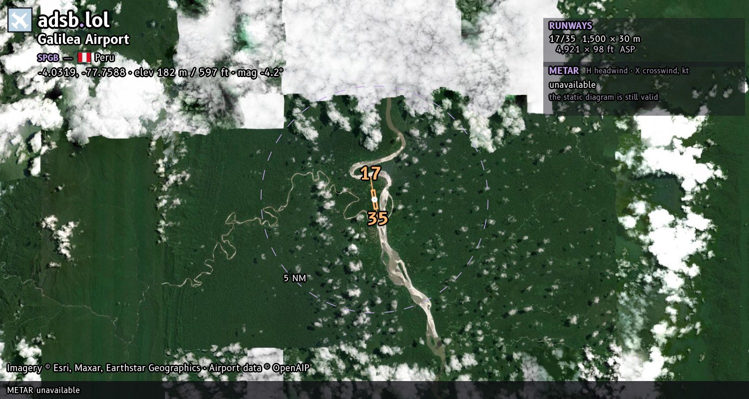 Satellite map with the runway layout of Galilea Airport (SPGB)