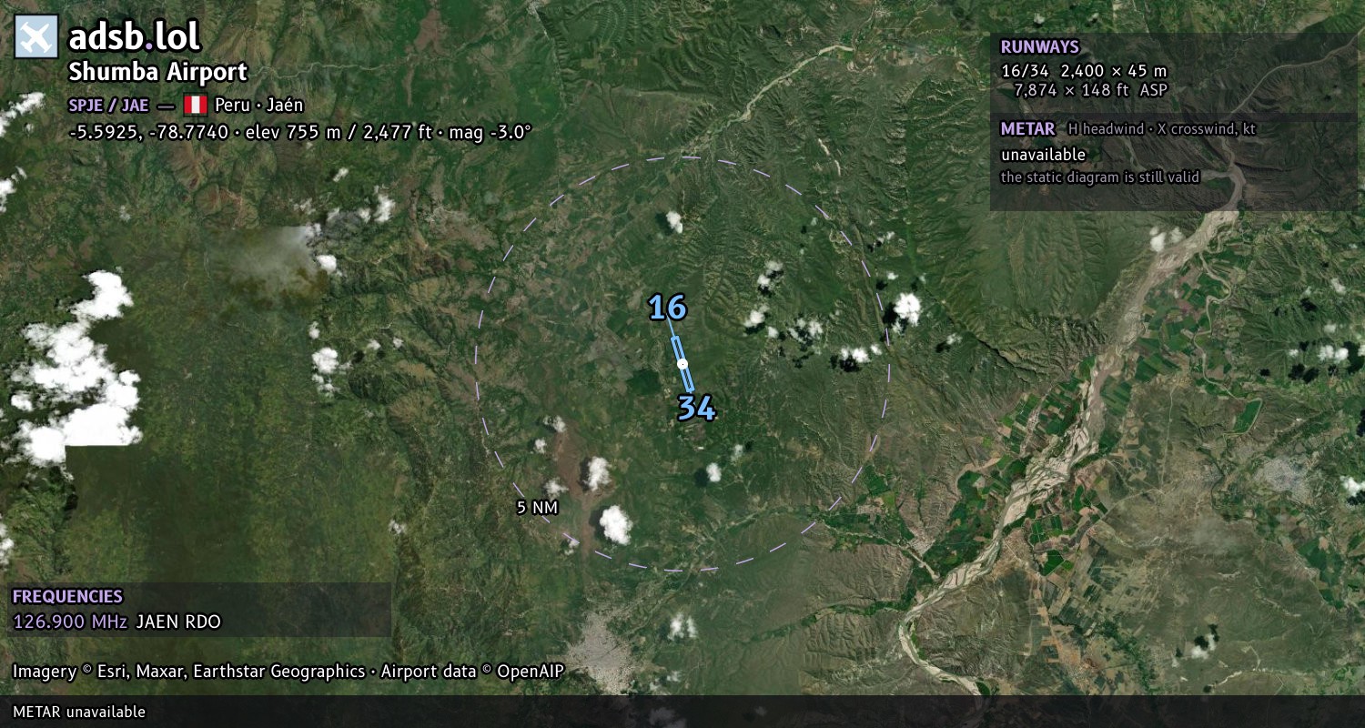 Satellite map with the runway layout of Shumba Airport (SPJE)