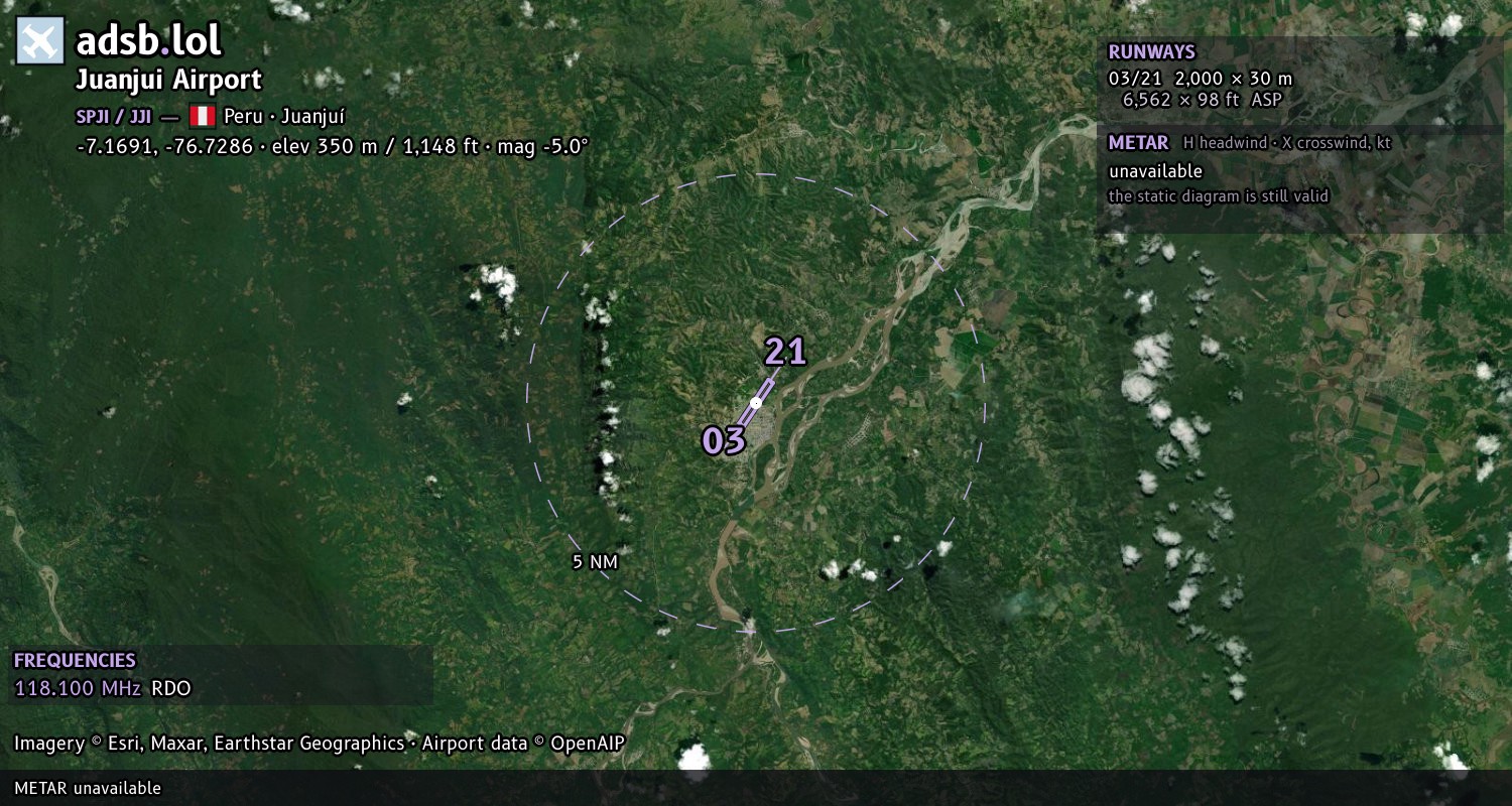 Satellite map with the runway layout of Juanjui Airport (SPJI)