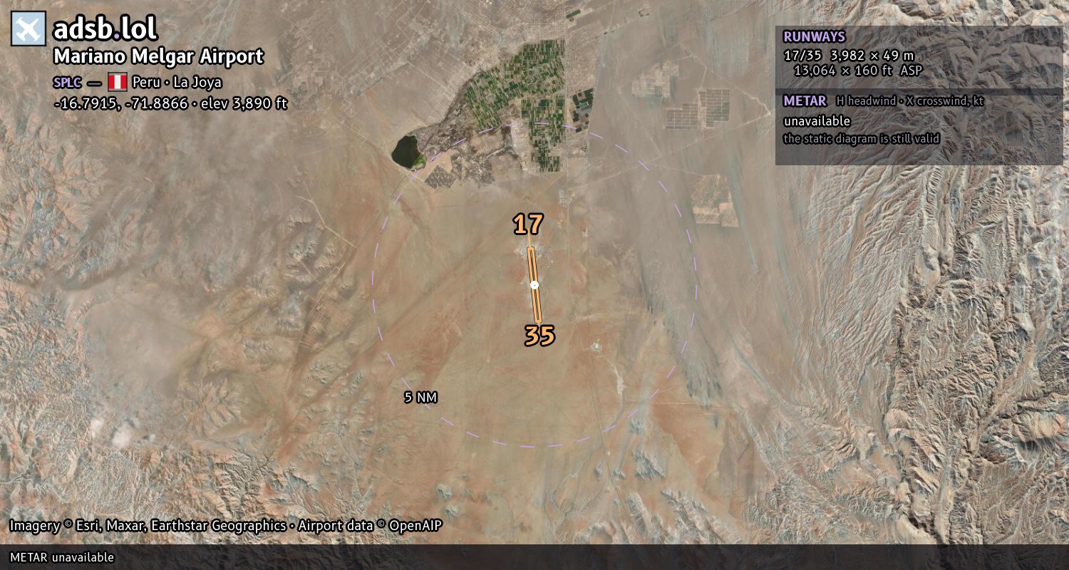 Satellite map with the runway layout of Mariano Melgar Airport (SPLC)