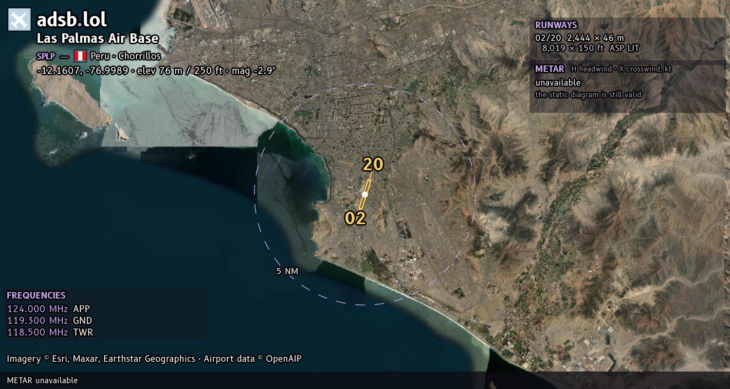 Satellite map with the runway layout of Las Palmas Air Base (SPLP)