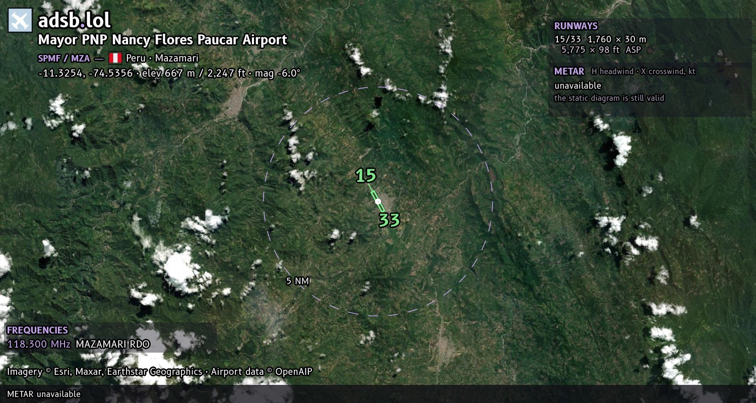 Satellite map with the runway layout of Mayor PNP Nancy Flores Paucar Airport (SPMF)