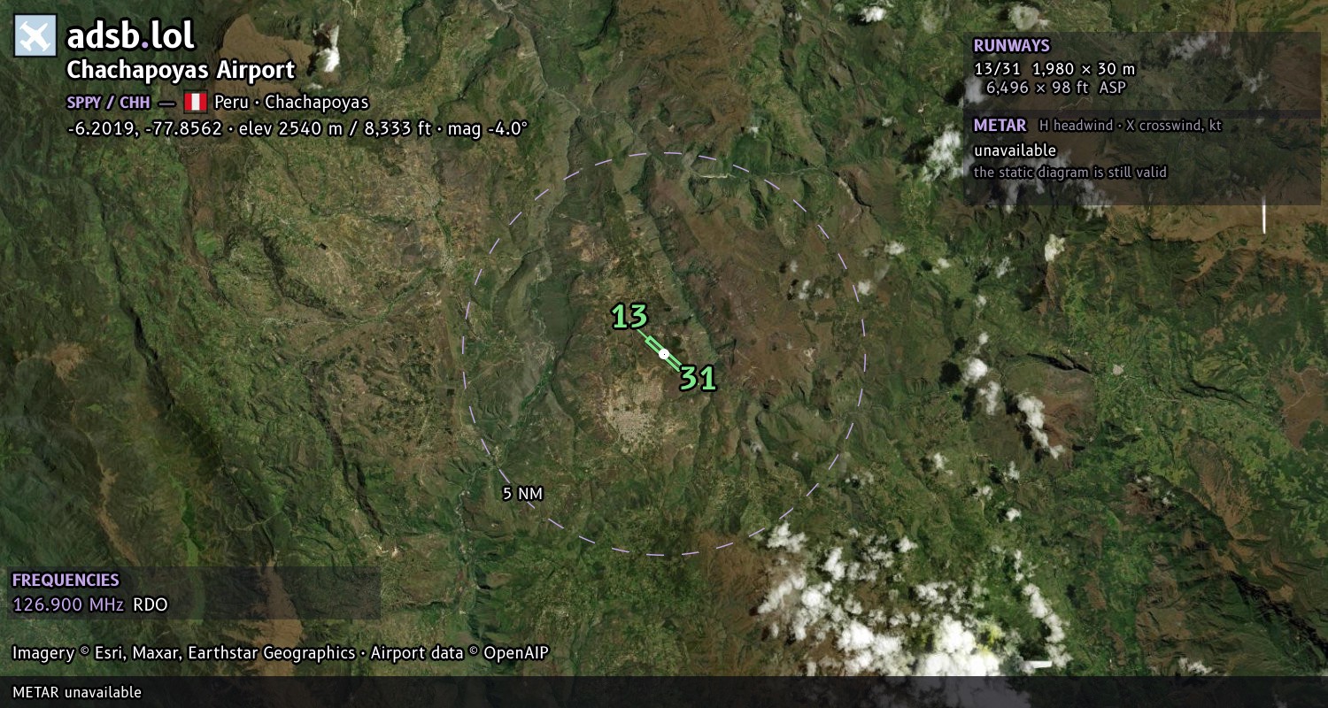 Satellite map with the runway layout of Chachapoyas Airport (SPPY)