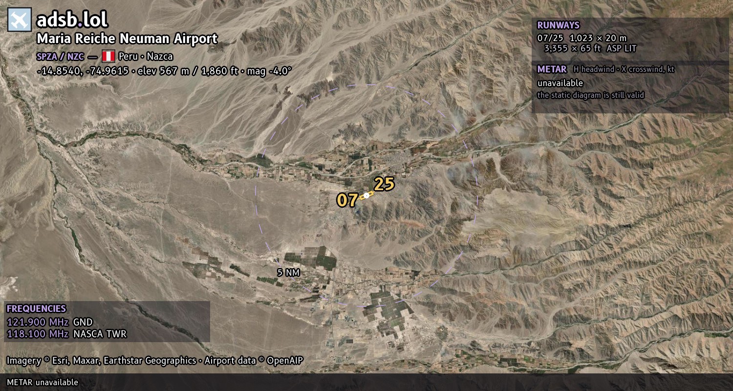 Satellite map with the runway layout of Maria Reiche Neuman Airport (SPZA)