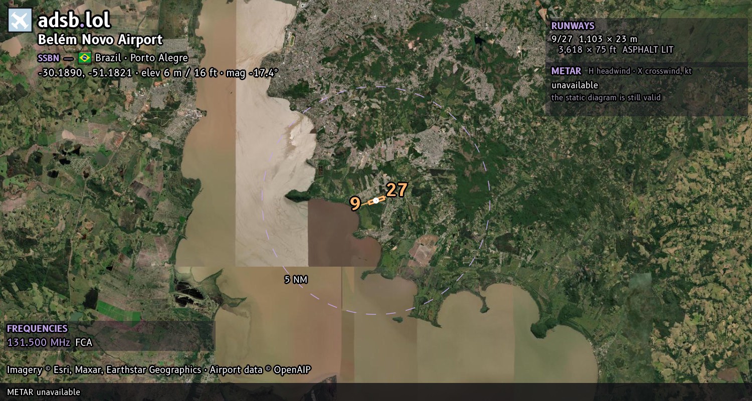 Satellite map with the runway layout of Belém Novo Airport (SSBN)