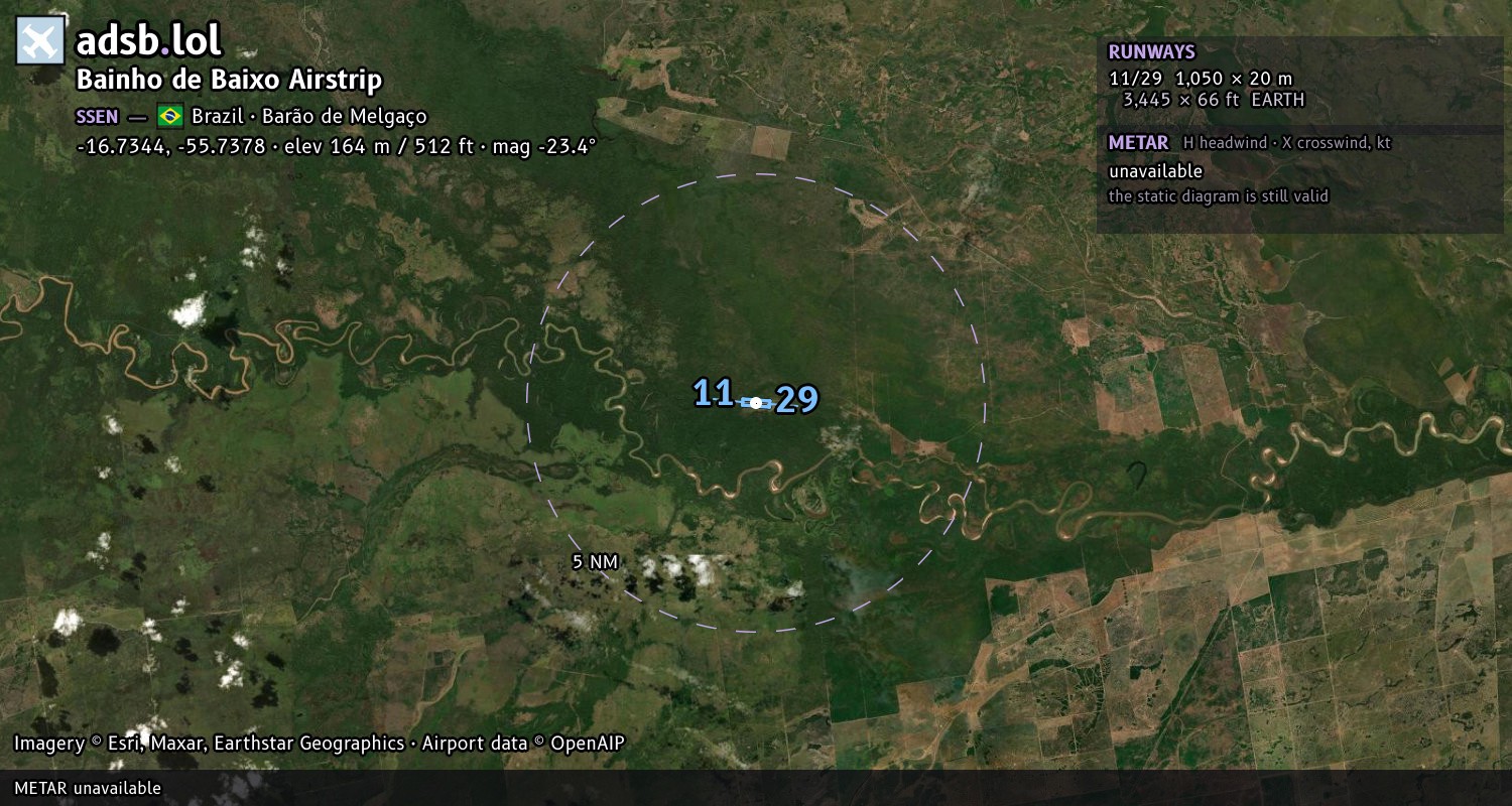 Satellite map with the runway layout of Bainho de Baixo Airstrip (SSEN)