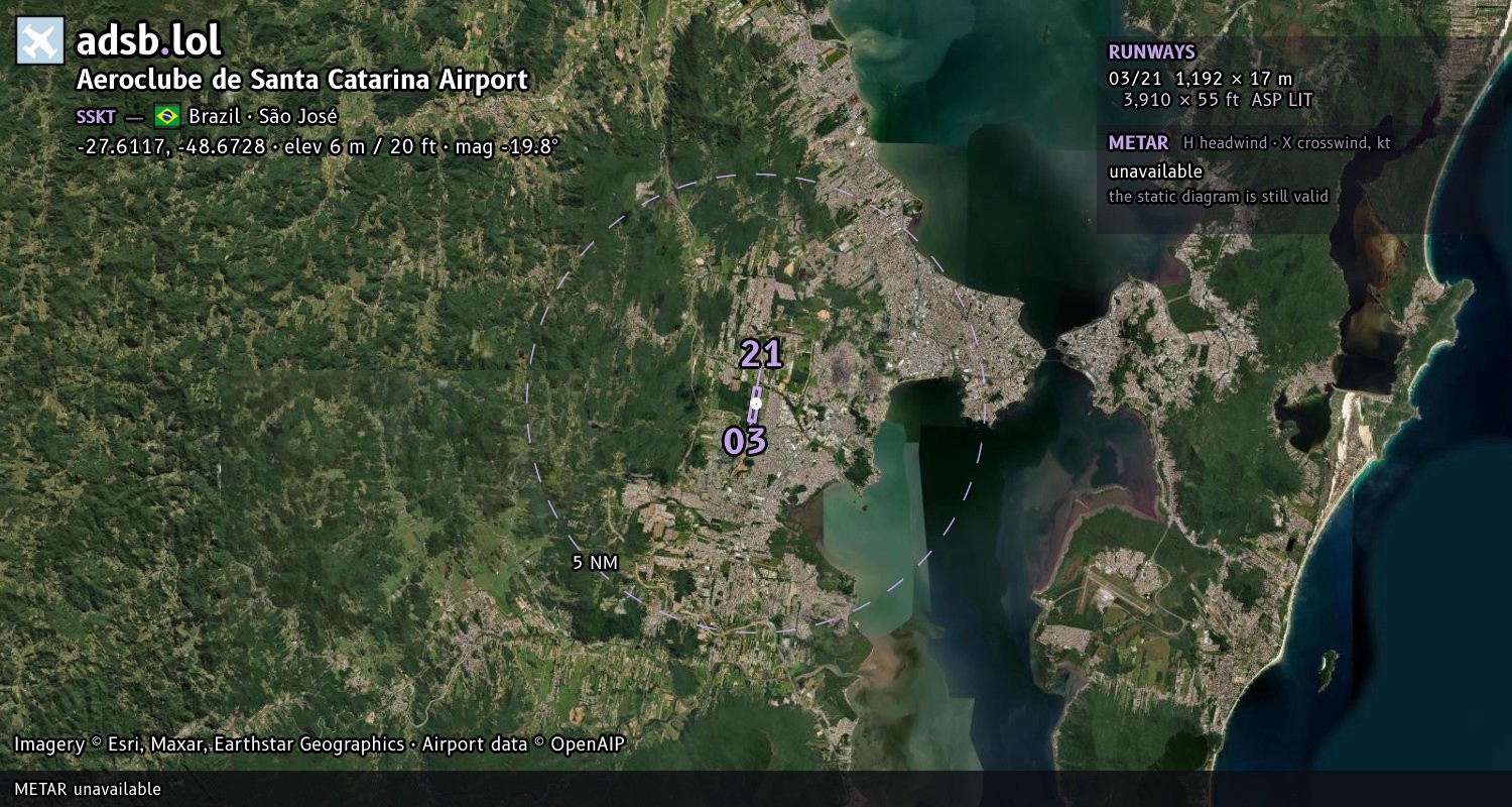 Satellite map with the runway layout of Aeroclube de Santa Catarina Airport (SSKT)